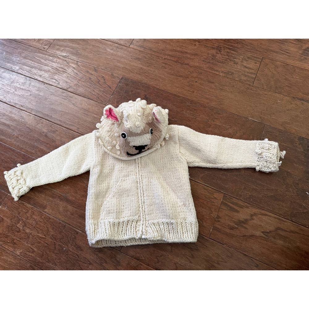 Ecuadorian Clothing Company‎ Sheep Animal Hooded Knit Zip Sweater Cream Kids 2